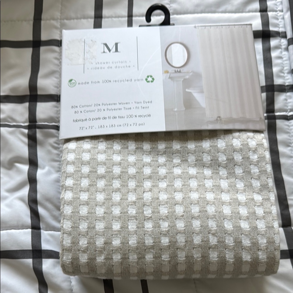 White and Cream Waffle Weave Shower Curtain
